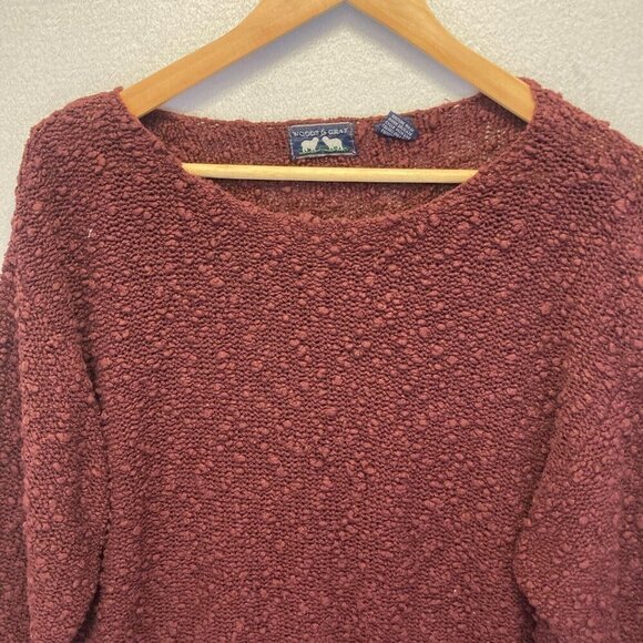 Vintage Woods & Gray Bubble Knit Sweater Womens Size Medium Chunky Mahogany Red - Picture 5 of 16